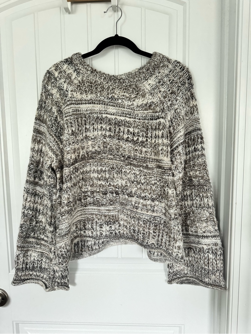 Chunky Marled Knit Crewneck Sweater - Cream & Gray